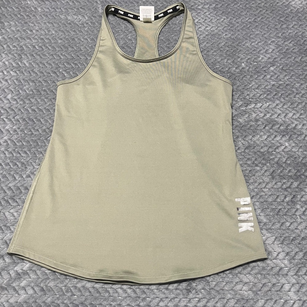Pink Victoria's Secret Tank Top Womens Olive Green Racerback Activewear XS